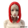 Fullfärgad kort Bobo Lace Front Wig Syntetisk Simulering Human Hair Wig Perruques de Cheveux Funeins T2104 Gul färg