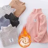 T-shirt rayé à manches longues pour bébé garçon et fille, haut en peluche épais à col roulé, sous-vêtements pour enfants, G1224, hiver