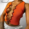 Simenual Ribbed Knit Bandage Tie Front Top Women Sleeveless Fashion Skinny Patchwork Tanks Sexy Hollow Out Club Party Crop Tops8677450