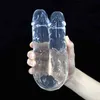 NXY Dildos Anal Toys Large Transparent Crystal Double Head Simulation Penis Female Gun Machine Masturbator Soft Dildo Adult Fun Products 0225