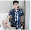 PAJ MEN SATIN SILK SETS SETS Stripe Man Pajama Krótki mężczyźni Sutą odzież Lato PJ Zestaw Mężczyzna PaJama Suit Hombre LJ201112
