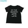 Family Sorry I'm Late Matching Outfits Summer Mother Sleeve Tshirt Daugther Short Top Black Clothes Girls Baby Romper Clothes LJ201111