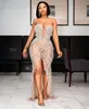 Aso Ebi africain voir à travers les robes de bal 2021 nouveau Design pure manches longues sirène robes de soirée perlée robe de soirée formelle