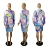 Plus size Women 3XL dresses hoodies skirts long sleeve hooded sports dress fashion fall winter clothing letter print tie dye dress 4416