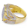 Hip Hop 18k Gold Square Diamond Ring Cluster Dourado Campeão Anéis de Moto para Homens Moda Jóias Will e Sandy Gift