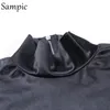 Sampic Frauen Sexy Casual Fleck Rollkragen Lange Puff Sleeve Body Tops Schwarz Gerippte Weibliche Mode Party Kurzen Strampler Body T200323