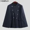 Hombre Fickor Poncho Vinter Man Leisure Windbreakers Incerun Mens Stand Collar Solid Färg Coats Double Breasted Cloak Cape 5XL