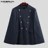 Hombre Pockets Poncho 겨울 남자 레저 윈드 브레이커 Incerun Mens 스탠드 칼라 솔리드 컬러 코트 더블 브레스트 망토 케이프 5XL