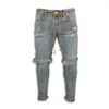 Ripped Hole Jeans för män Hip Hop Cargo Pant Distressed Light Blue Denim Jeans Skinny Men Kläder Full Längd Höstbyxor 220311