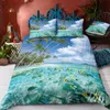 Tema vacanza copripiumino taglia USA set albero mare spiaggia biancheria da letto biancheria da letto pesce azzurro tramonto 3D set biancheria da letto vacanza vacanza hotel 201021