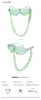 3324 Cheap fashion trend women's clear frame sunglass with chains