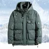 New Winter Men Parka Big Pockets Casual Jacket Hooded Solid Color Mens Thicken Warm Hooded Down Outwear Coat Windproof 201126