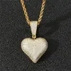 Ny anlänt hjärtform fast bakåthänge halsband med repkedja isad ut zirkonhiphiphop smycken gåva325n