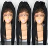 Perruque Lace Front Wig synthétique tressée longue cornrow, perruque Micro tresses de couleur noire et brune avec cheveux de bébé résistants à la chaleur pour l'afrique ame5849334