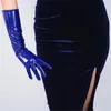 Women039S Patent Leather Gloves Ultra Short PU Simulation Leather Bright Mirror Bright Blue Deep Blue 13cm BL0116405981