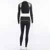 Women Fitness Sport Two Pieces Set Letter Print Turtleneck Top Leggings Striped Patchwork Fashion 2 PCS Tracksuits