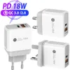 18W PD   QC3.0 USB C-oplader Snel opladen Power Adapter Wall Chargers EU UK US Plug voor Samsung 12 12PRO 11 11PRO