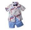1-7 lat maluch zestaw szortów chłopięcych strój hawajski, niemowlę dziecko zostaw kwiecistą koszulę z krótkim rękawkiem Top + krótkie garnitury