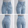 Spring High Waist Jeans Women's Pencil Pants Elastic Waist Single Breasted Trousers For Women Plus Size Summer Leggings Woman 201109