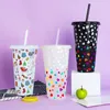 Easter Color-Changing Water Cup Tumblers Cold Beverage Straw Cup Fruit Tea Pp Temperature-Sensitive Plastic Cups XG0420