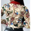 2021 Kvinnor Casual Shirts Butterfly Chain Print Blue Long Sleeve Button Design Shirt Office Lady Tops F0114