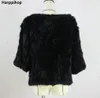 Harppihop * Nouvelle vente chaude femmes véritable fourrure de lapin manteau tricoté veste gilets enveloppes blouse globale 11 couleurs noir beige 201212