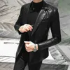 Novo Blazer Masculino de Couro Sintético Luxo Blazer Masculino PU com Seio Duplo Moda Bordado Único Seio Slim Fit Man286e