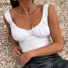 LVINMW Sexy White Spaghetti Straps Low Cut Bow Ruches Crop Top Summer Women Sleeveless Camisole Top Female Skinny Bralette LJ200820