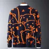 Hösthösten Casual Sweater Printing Fashion Slim-Fit Sweater Bomull Långärmad Rund Neck Men's Warm Pullover