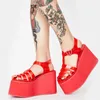 Novelty Kvinnor Sandaler Lost Buckle Tjock-Soled Skor Smalband Rund Toe High-Heeled Wedge Heel PVC Transparenta Romerska Skor 0928