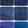 Luxury Navy Plaid Suit Män Skräddarsy ullblandning Business Passar med Bemberg Foder, Skräddarsydd Skräddarsy Casual WindowPane Blue Suit 201105