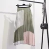 Marwin New-Imploring Summer Contrast Color Splice плиссированная юбка женские юбки High Street A-Line Mid-Cal Модные юбки LJ200820