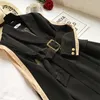 Frauen Schwarz Patchwork Chiffon Langarm Schal Kragen Blazer Weibliche Gold Taste Schärpen Jacke Anzug Lange Mantel Übergroße Strickjacke LJ201021