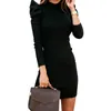 Casual Sukienki 2021 Kobiety Sheath Bodycon Sukienka Okrągły Neck Bubble Sleeve Solid Color Slim Fit Sexy Długie Długie Talii Sukienki1