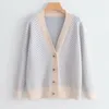 Autumn Women's Sweater Korean version av den lösa randiga tröjan Cardigan Long-Sleeved V-ringning Versatile Jacket 201203