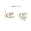 Mignon Filles Preal Cristal Lettres Stud 18K Plaqué Or 925 Argent Marque De Luxe Designers Géométrique Célèbre Femmes Strass Perle Boucle D'oreille De Mariage Bijoux De Fête