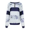 Striped Stitching Floral Hoodies Mode Kvinnor Höst Sweatshirt Zip Casual Kläder Grunge Kvinnlig Kläder Sudaderas 211222