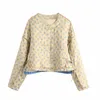 Femmes Floral Impression Matelassé Manteau Court Nouvelle Femme À Manches Longues Survêtement Casual Lady Lâche Tops C1013 201029