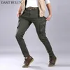 Men's Jeans Men Slim Elastic Straight Cargo Pants Multi-pockets Trousers Overalls Joggers Black Khaik Olive Green Homme1