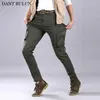 Calças de jeans masculinas Slim Elastic Straight Cargo Pants Multi-Pockets No macacão Joggers Black Khaik Olive Green Homme1