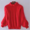 Inverno nuova moda ispessito dolcevita caldo mohair maglione femminile manica lanterna casual tinta unita slim semplice pullover 201006