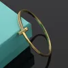 Europe America New Style Lady Women Titanium steel Engraved T Letter Setting Single Row Diamond Bangle Bracelet 3 Color