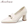 Women's Genuine Leather Shoes Metal Decorative Thick High Heels Pointed Spring 2 9