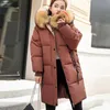 冬のフード付き暖かいコート女性カジュアルロングダウンジャケットレディースティンケット綿パープラスサイズアウター韓国原宿コートT200107