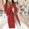 hot sale solid color style suit autumn and winter mid-length double-breasted cloth woolen coat jacket women 201006