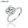 AINOUSHI Fashion 925 Sterling Silver Wedding Engagement 3.5ct Round Rings Girl Silver Anniversary Party Anelli Gioielli pero lama Y200106