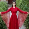 オリエンタル古代赤いハンフドレス女性中国の伝統的なダンス衣装エレガントなフェアリーアパレルフォークパフォーマンスステージウェア