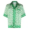 Casablanca Ping Pong Classic Mens Shirts Prairie Green Print Unisex 영국 실크 셔츠 짧은 슬리브 디자이너 티 여성 느슨한 여름 해변 상판