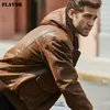 Nouvelle veste en cuir pour hommes Veste marron en cuir véritable avec une capuche amovible Veste en cuir chaud pour hommes LJ201029