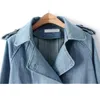 UHYTGF Solide Turn-Down-Kragen Jean Jacke für Frauen Lose Casual Blau Modische Frauen Mäntel Weibliche outwear Denim Feminine X137 201106